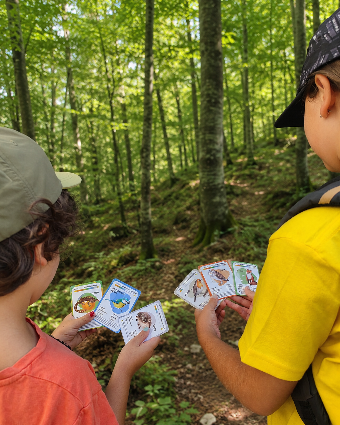 Família jugant amb els cromos dels 25 reptes del Montseny